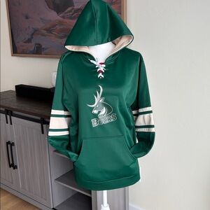 Cranbrook Bucks Green Hoodie with Beige and Red Accents with Feece lined hood.